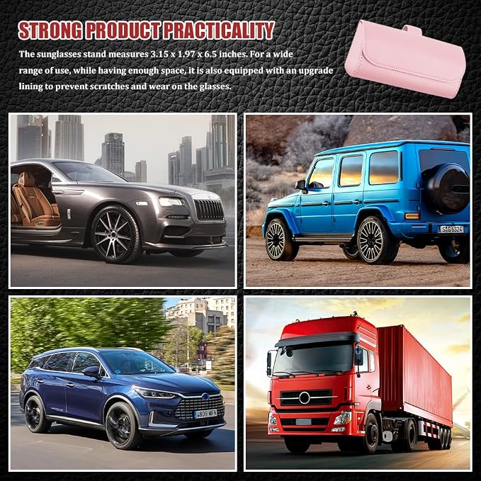 Sunglasses Holder for Car Sun Visor, Leather Auto Eyeglasses Storage Case with Hidden Magnetic Closure, Universal Protective Glasses Organizer Box, Visor Accessories for Woman Man (Pink)