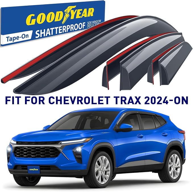 Goodyear Shatterproof Window Deflectors for Chevrolet (Chevy) Trax 2024-2026, Tape-on Rain Guards, Window Visors, Vent Deflector Visor, Car Accessories, 6 pcs. - GY008856