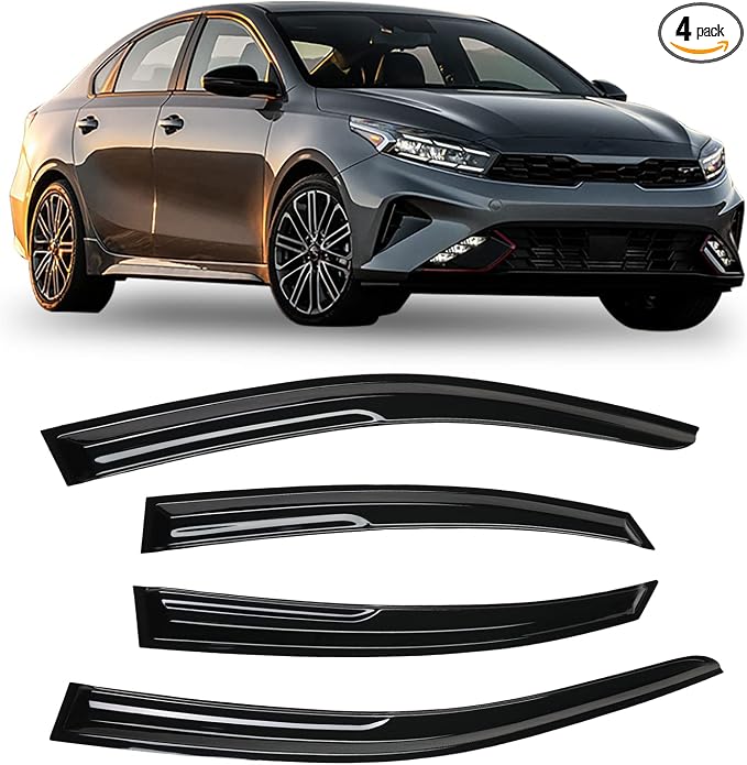 4pcs Smoke Tinted Tape-On Side Window Visor Rain Guards Designed for Kia Forte 2019 2020 2021 2022 2023 EX FE GT LINE LXS Shatterproof Window Deflectors 4 pcs