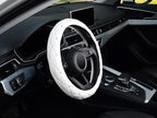Diamond Soft Leather Steering Wheel Cover with Bling Bling Crystal Rhinestones, Universal 15 inch, Pure White