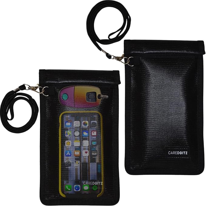 Faraday Bag for Phone w/Lanyard, RFID Key Fob Protector, Signal Blocker for Car Keys Anti-Theft, Cell Phone Signal Blocking Pouch Anti-Hacking, Shielding Case, 2 Pack, Black