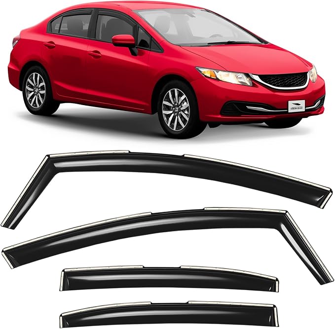 Voron Glass in-Channel Extra Durable Rain Guards for Honda Civic 2012-2015 Sedan, Window Deflectors, Vent Window Visors, 4 Pieces - 200815