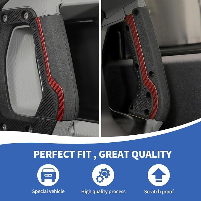 Center Console Dash Grab Handle Cover Trim Compatible with 2021-2024 Ford Bronco Red Carbon Fiber Interior Accessories (Not for Bronco Sport)