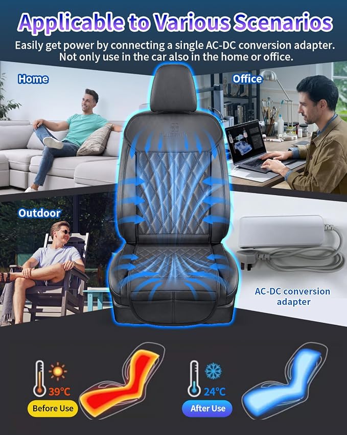 DR.HILL Air Suction Cooling Car Seat Covers, 12V 24V Ventilated Seat Cushion, 5 Adjustable Cooling Air Speeds Cooling Set Pad Universal Most Vehicle SUV Truck-Black