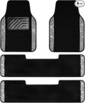 3 Row Bling Diamond Car Mats Shining Carpet Rhinestones Sparkly Glitter Floor Mats Anti-Slip PVC Heel Pad Universal for Automotive SUV,Sedan,Van, 3rd Row 2 Rear for Girl Women, Black Silver