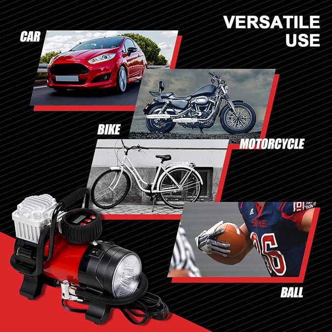 DNA Motoring 12 V 125 PSI LED Flash Light Air Pump Portable Air Compressor Inflator for Cars, Bikes and Balls (TOOLS-00083)