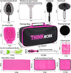 Car Detailing Kit, Interior Exterior Cleaning Set for Vehicles | Soft Microfiber, Lint-Free, Scratch-Proof, 17 Pcs Complete Set, Pink Styling, Perfect Women Gift, Portable Bag