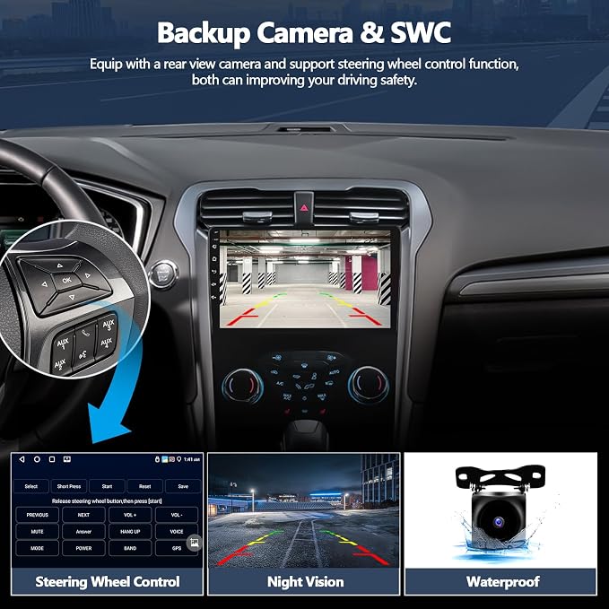 4G+64G Android 15 Car Radio for Ford Fusion 2013 2014 2015 2016, 9 Inch 1280 * 720 Touch Screen Car Stereo with Wireless CarPlay Android Auto Bluetooth 5.0 32EQ FM GPS Navigation Backup Camera
