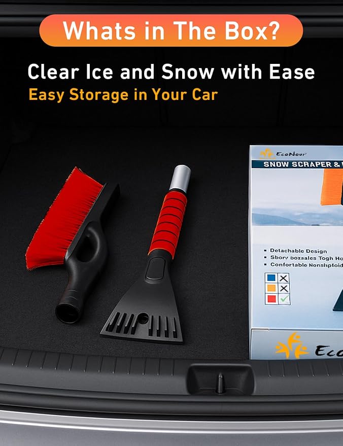 27" Car Snow Brush and Ice Scraper (2 Pack) | Aluminum Snow Scraper for Cars with Ergonomic Foam Grip | Scratch-Free Windshield Ice Scraper and Snow Remover for Cars and SUVs