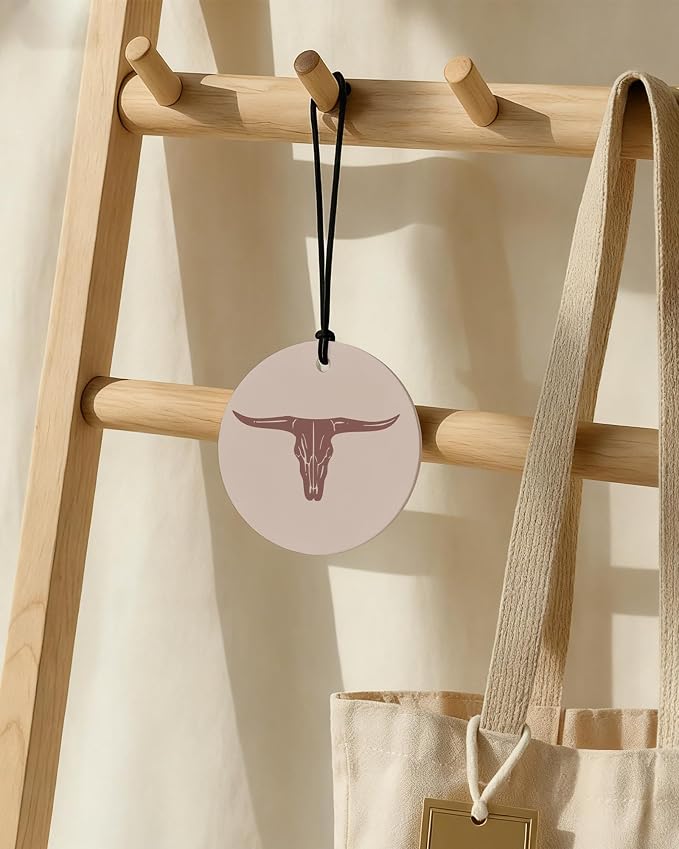 Boho Beige Western Round Car Air Freshener 4 Pcs, Cow Skull Cactus Cowgirls Boots Hanging Air Freshener for Cars Closet Drawer Books, Western Country Car Accessories Mirror Decor for Women