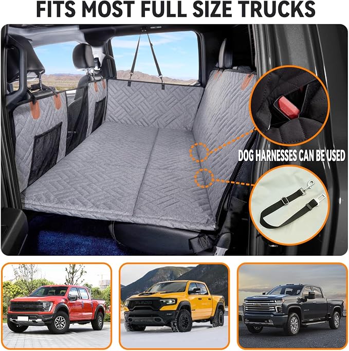 Dog Back Seat Extender for Truck,Truck Seat Cover Back Seat,Dog Hammock for Truck,Pet Seat Covers for Dogs,Hard Bottom Seat Extender for Dogs(Grey,for Full Size Truck)