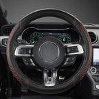 Car Steering Wheel Cover for Ford Escape,Explorer,Fusion,Focus,Bronco,Transit,Edge(Diamond Quilted - Black+Red- Standard Size)