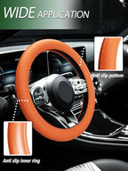 Car Steering Wheel Cover, Non-Slip Silicone Material, Multiple Color Choices, Universal Auto Parts Steering Wheel Cover, Suitable for Most Cars (Orange)