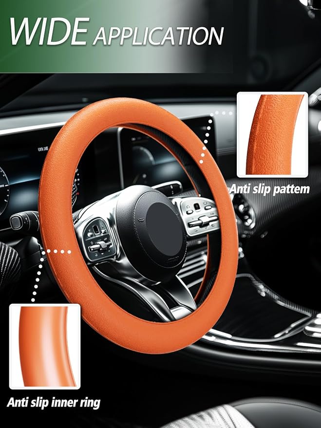 Car Steering Wheel Cover, Non-Slip Silicone Material, Multiple Color Choices, Universal Auto Parts Steering Wheel Cover, Suitable for Most Cars (Orange)