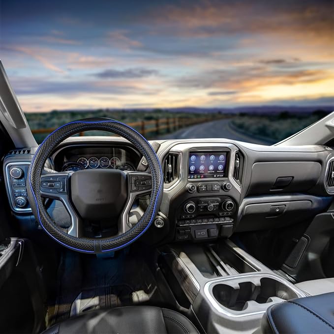 Car Steering Wheel Cover for Chevy Silverado 1500 2500 3500, Tahoe, Equinox,Traverse,Colorado, Automative Accessories for Chevy, Sporty Design,Blue