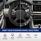 Black White Horror Steering Wheel Cover, Polyester Non-Slip Car Wheel Grip, Universal 15 Inch Auto Accessory