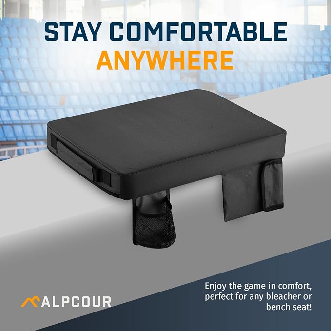 Portable Extra Thick Heated Stadium Seat Cushion – Bleacher Cushion with Side Pocket, Cup Holder, Waterproof, Anti-Slip, and Straps – Perfect for Football Seats and Bench Seats for Bleachers
