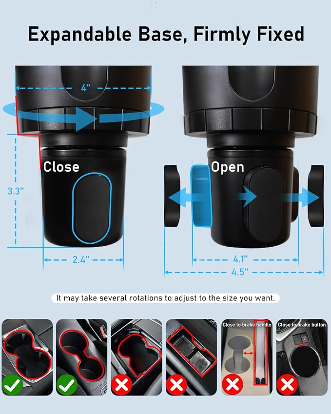 Car Cup Holder Expander with Phone Holder | 2 in 1 Car Phone Mount & Cup Holder, Adjustable 360° Rotation Gooseneck, U-shaped Handle Slot, Fits Phone and Drinking Bottle
