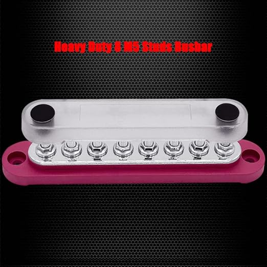 8 x M5 (#10) Studs Power Distribution Block Bus Bar 12V, 5.9" HD 120A Marine BusBar Battery Distribution Block W/Cover for Car Boat Solar (Red)