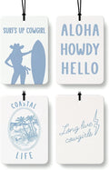 Blue Coastal Cowgirl Car Air Freshener 4 Pcs Coconut Scented, Preppy Summer Beach Car Accessories Mirror Decor for Women, Girly Western Hanging Air Freshener for Cars Closet Drawer Books