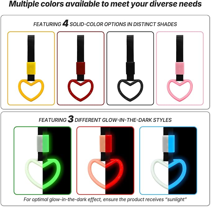 2 Pcs Heart Shaped Car Handle Strap – Drift Charm Rear Bumper Warning Ring Decor for Car Interior Exterior, Subway Bus Handle Accessory, Cute Heart Car Decor Gift for Women & Men (Black)