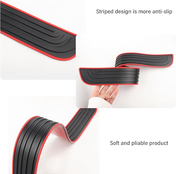 4PCS Car Door Sill Protector,Anti-Scratch Rubber Car Door Protector Edge Guards for Door Steps,Universal Waterproof Door Threshold Strips Exterior Accessories for Car Truck SU (Black+Red, Width 1.96")