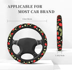 Strawberry Flowers Car Steering Wheel Cover, Non-Slip Absorbing Sweat Car Wheel Cover Accessories for Men Women,Universal 15" Fit Auto SUV Vans Trucks