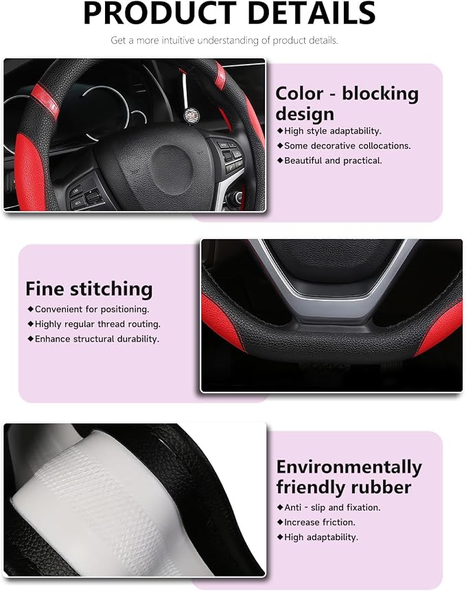 D-Shaped Flat Bottom Steering Wheel Cover for Women Girl - Stylish Car Accessory (Red)