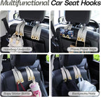 Car Headrest Hooks Universal Car Purse Hook Premium Leather and Alloy Twin Hook Car Seat Back Storage Hanger Hook for Purse Bags Cloth Drink Durable Holder Car Accessories (BH09-White-Gold)