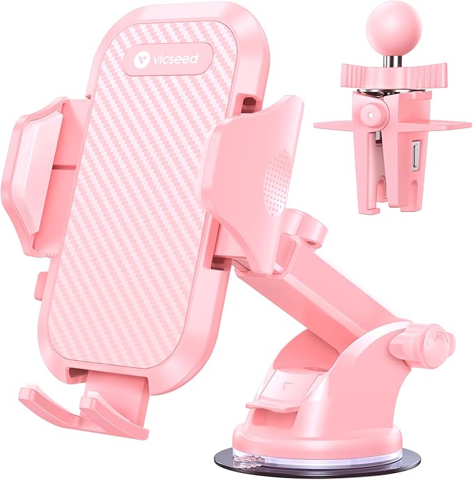Pink Phone Holders for Your Car, [True Military-Grade Shockproof Strongest Suction Power], 3-in-1 Dashboard Windshield Vent, Truck Boat Stand Cell Phone Mount for iPhone Android All Phones