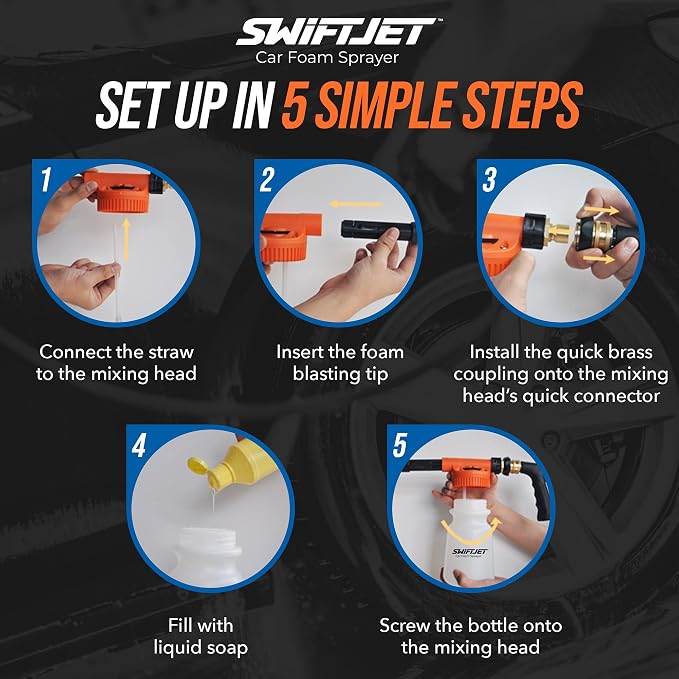 Car Wash Foam Gun + Microfiber Wash Mitt - Foam Cannon Works with Any Soap - Garden Hose Car Foam Sprayer - Car Wash Kit - Car Accessories Foam Blaster (Orange Foam Gun with Mitt)