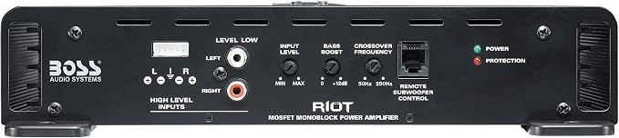 R1600M Monoblock Car Amplifier – 1600 W High Output, Low/High Level Inputs, Low Pass Crossover, Hook Up to Subwoofer for Bass