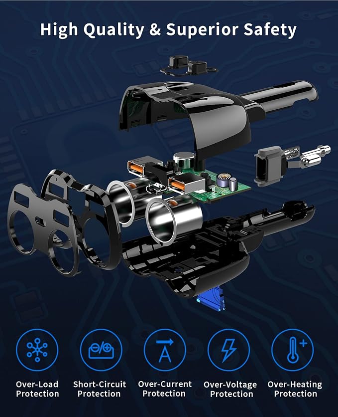 [2026 Upgraded] Cigarette Lighter Splitter, 180W 2-Socket Cigarette Lighter Adapter with Dual QC3.0 and 20W PD USB C Car Charger Splitter for GPS/Dash Cam/Laptop/iPad/iPhone 17/16/15/14/13/12
