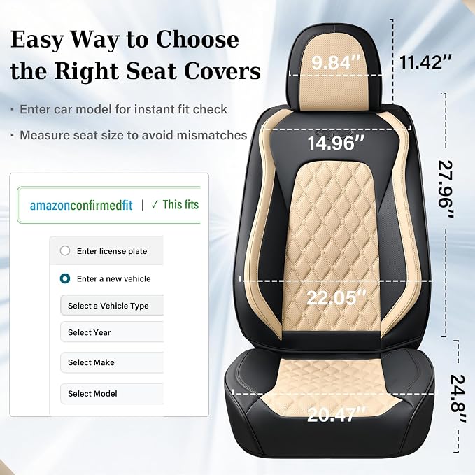 Coverado Universal Car Seat Covers Full Set, Durable Waterproof Faux Leather Front & Rear Seat Protectors, Classic Easy-Clean Interior for Most Vehicles – BlackBeige