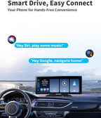 10.26 Inch Wireless CarPlay Screen for Car, Apple CarPlay & Android Auto Touch Screen with Rear Camera, BT Music, Navigation, Voice Control for Vehicles