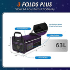 63L Car Trunk Organizer for SUVs & Small/Midsize Cars - Fluorescent Design, Waterproof, Collapsible with Adjustable Straps (Purple-M004)