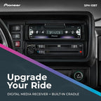 SPH-10BT 1-Din Smart Sync Receiver – Bluetooth, Smartphone Mount, Color Change, USB, FLAC, Voice Control, 50W x 4 Output, 13-Band EQ, AM/FM Radio, Front, Rear/SW Selectable RCA Preout
