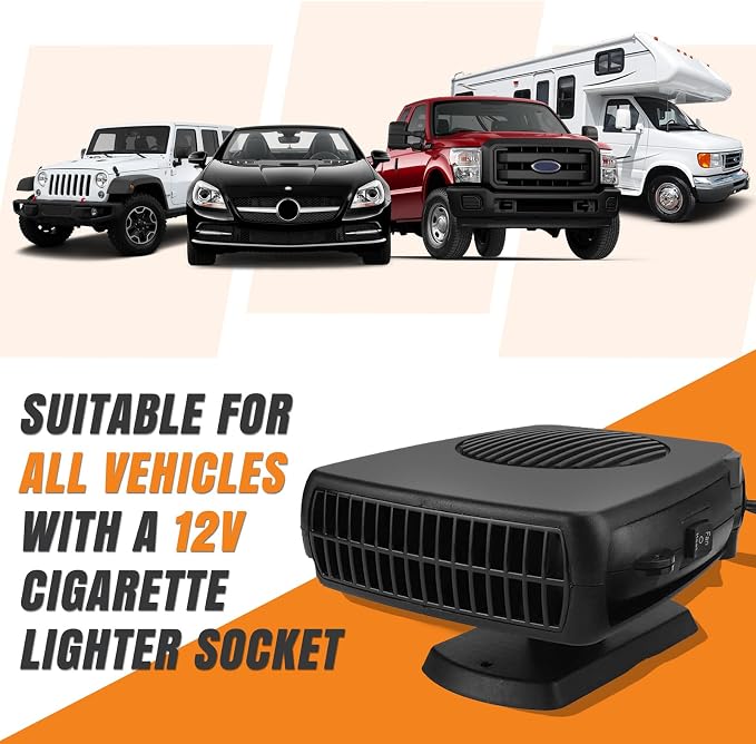 Car Heater, 200W Portable Windshield Defroster Fast Heating and Cooling Auto Defogger Window Defroster Automobile Windscreen Heaters Plug in Cigarette Lighter Heaters with 360 Degree Rotary (12V)