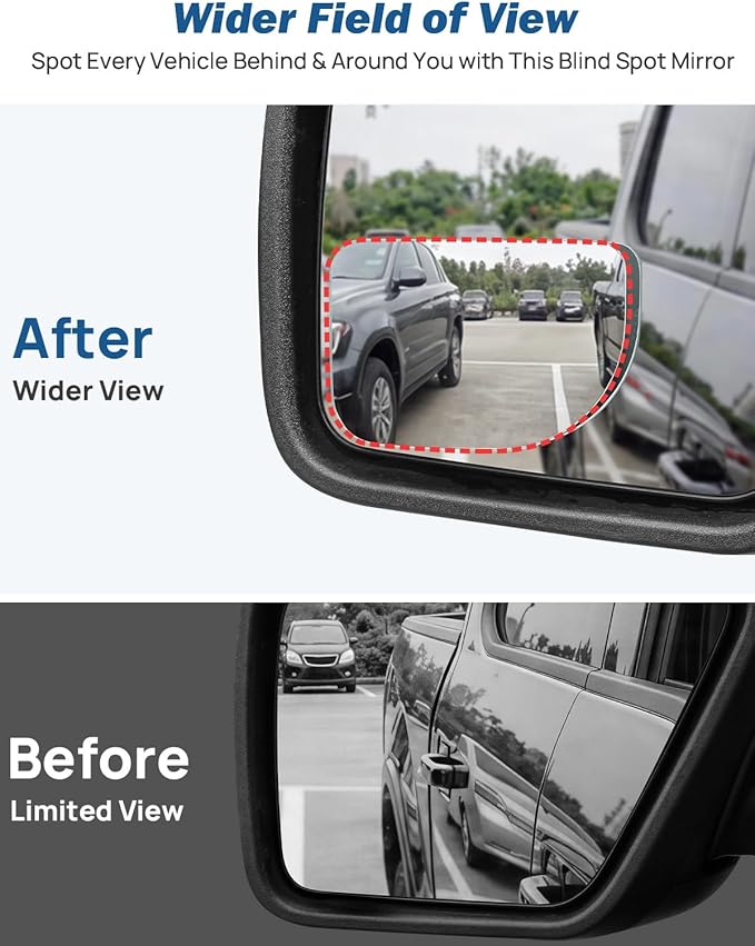 XLarge Blind Spot Mirror 2 Pack 3.7‘’×2.5‘’ HD Frameless Convex Glass for Wide Angle View and Safer Lane Changing Compatible with SUVs Trucks RVs Easy Stick On & Long Lasting Durability