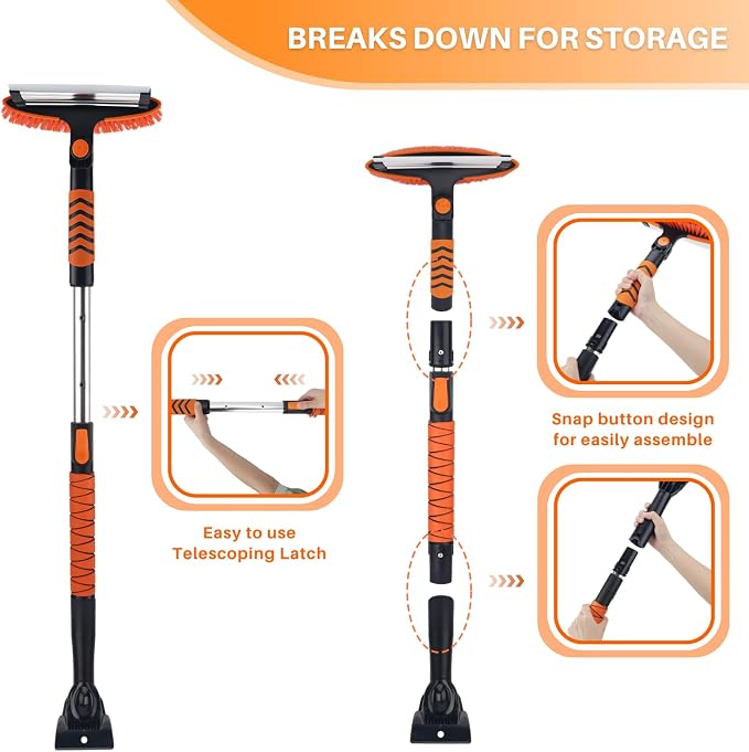 Snow Removal Brush and Ice Scrapers for Car Windshield, 3 in 1 Heavy Duty 42'' Extendable Broom for SUV and Truck Window, Automotive Winter Accessories