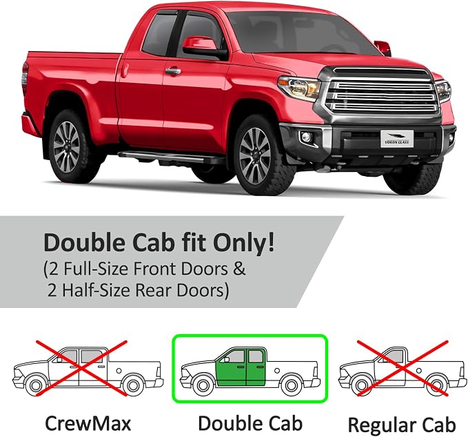 Voron Glass in-Channel Extra Durable Rain Guards for Trucks Toyota Tundra 2007-2021 Double Cab, Window Deflectors, Vent Window Visors, 4 Pieces - 230082