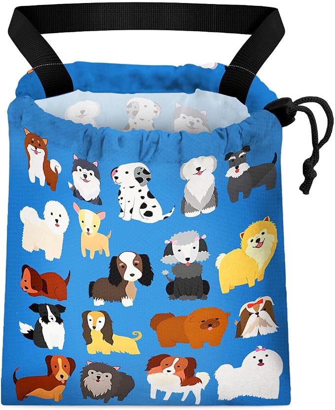 Car Trash Bag Hanging Back of Seat Waterproof Small Cute Printed One-Handed Strap Drawstring Garbage Bags for Car-Cute Animal Dogs
