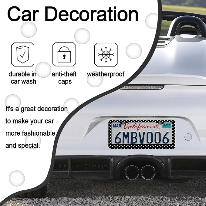 Polka Dots License Plate Frames，Polka dots Car Accessories for Women and Men ，Cute License Plate，Aluminum License Plate Frame Fits Standard US Vehicles Size 12.2 x 6 Inch (Black-Polka dots)