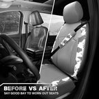 Cow Print Faux Leather Car Seat Covers & Cow Car Mats & Cow Steering Wheel Cover Seat Belt Pads Universal fit for SUV,Van,Saden,Truck Cute Car Accessories Automobile Interior Sets All Gray