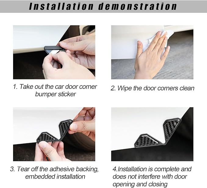 2 PCS Car Door Corner Protector Edge Guards, Real Carbon Fiber Anti-Collision Car Door Edge Protector, Self-Adhesive Decorative Auto Corner Protect, Vehicle Exterior Accessories (Black)