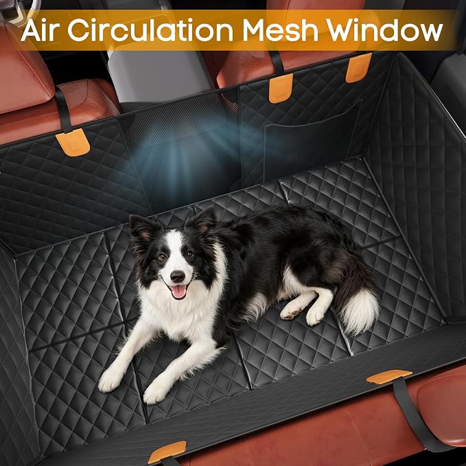 Back Seat Extender for Dogs, Hard Bottom Pet Seat Cover - Supports 400lbs, Waterproof Rear Seat Cover with Mesh Window for Ford/GMC/Chevrolet/Toyota/RAM Crew Cab Trucks&Full-Size