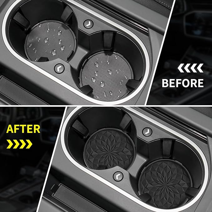 ME.FAN Car Coasters for Cup Holders [4 Pack] - 2.75In Silicone Auto Mug Mats - Universal Non-Slip Recessed Car Interior AccessoriesBlack