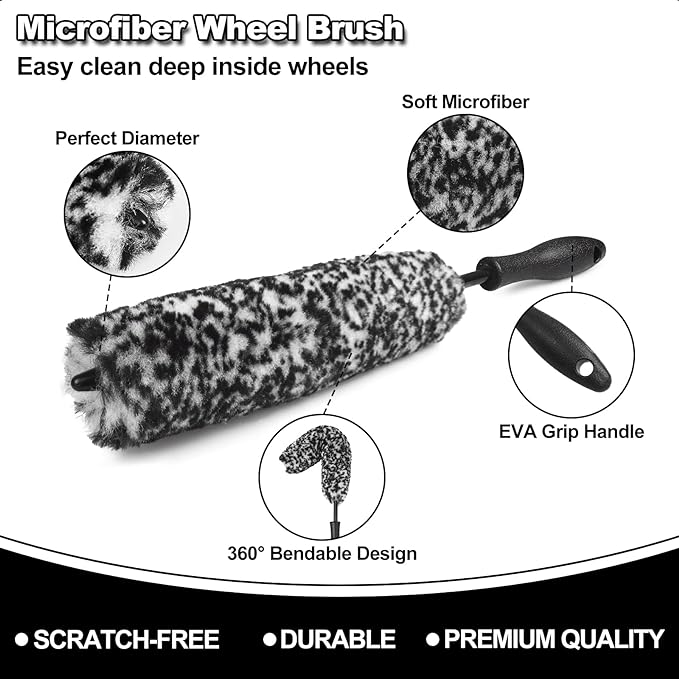 Wheel Brush, Wheel & Rim Cleaner Brush, Tire Brush, Wheel Cleaning Brush, Bendable & Durable Car Wheel Brush Set, Car Detailing Brushes, Wheel Brushes for Cleaning Wheels