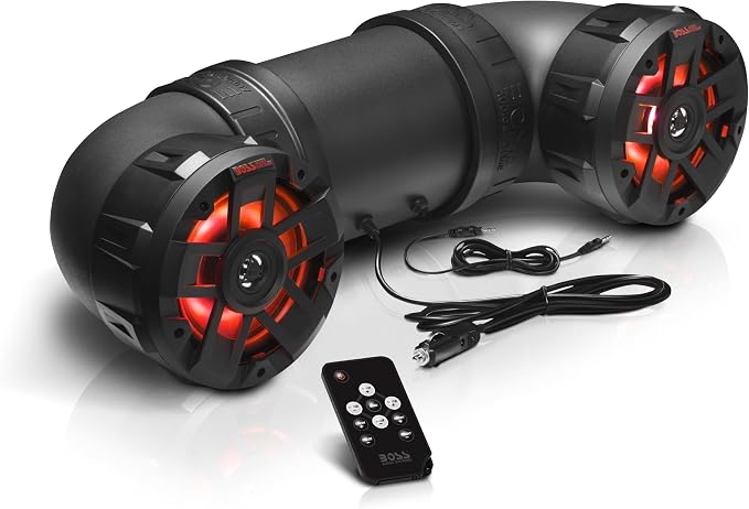 ATV8BRGB ATV UTV Sound System - 8 Inch Speakers, 1.5 Inch Tweeters, Full Range, IPX5 Weatherproof, Bluetooth, Built-in Amplifier, Multi-Color Illumination, Golf Cart Compatible