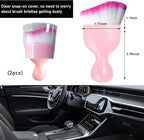 2 PCS Car Detailing Brush, Curved Soft Bristles Auto Removal Dust Collectors, Universal Vehicle Dashboard, Air Conditioner Vents etc Interior Cleaning Tool Accessories (Pink/White/Red)